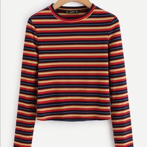 SHEIN Primary Colors Long Sleeve Ribbed Shirt